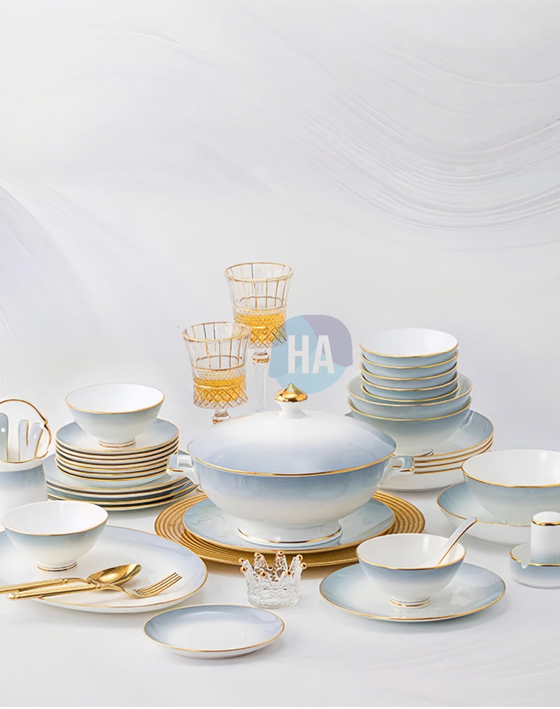 Jingdezhen gradient gray porcelain tableware set