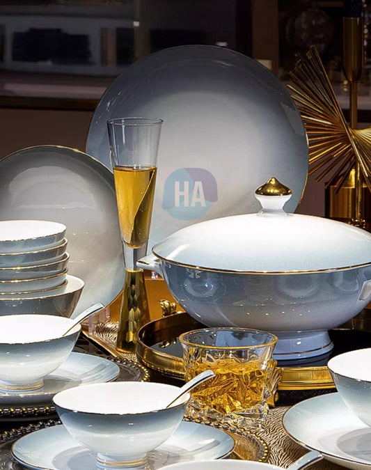 Jingdezhen gradient gray porcelain tableware set
