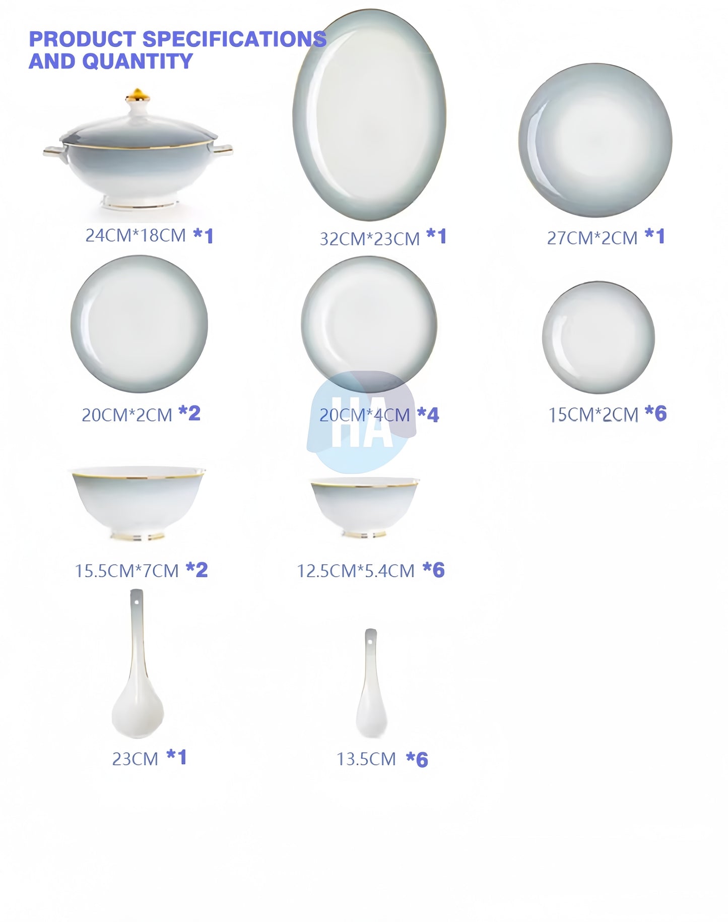 Jingdezhen gradient gray porcelain tableware set