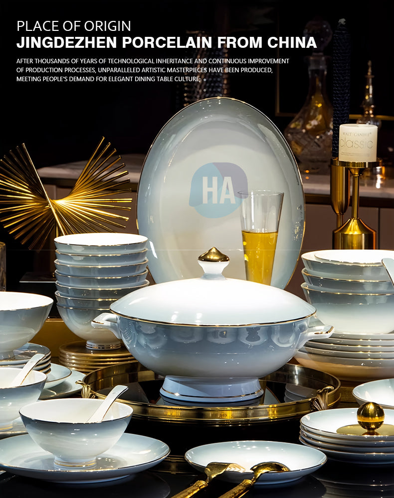 Jingdezhen gradient gray porcelain tableware set
