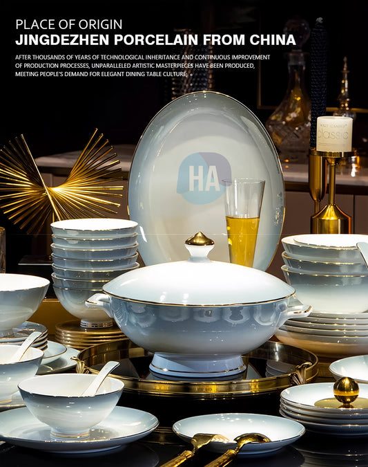 Jingdezhen gradient gray porcelain tableware set